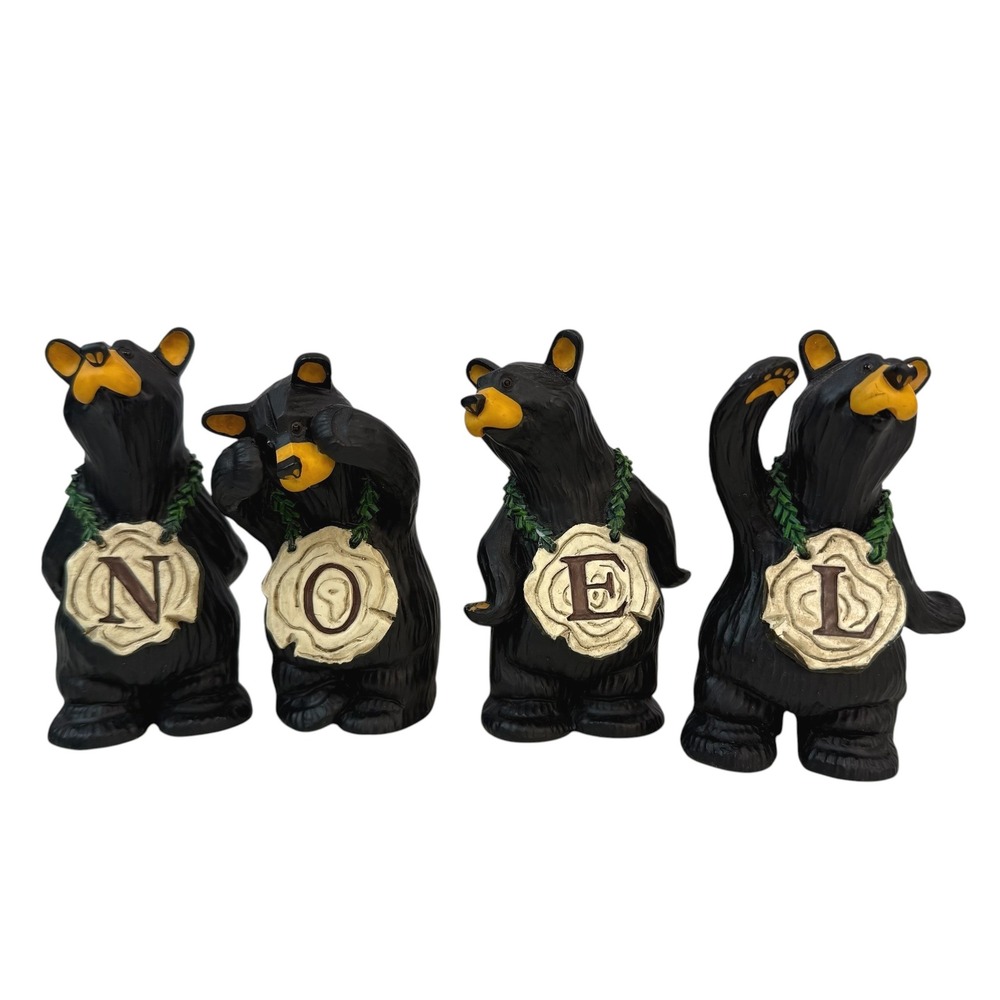 Big Sky Carvers Bearfoots NOEL Bears Set 4in Black Christmas Figurines Fleming